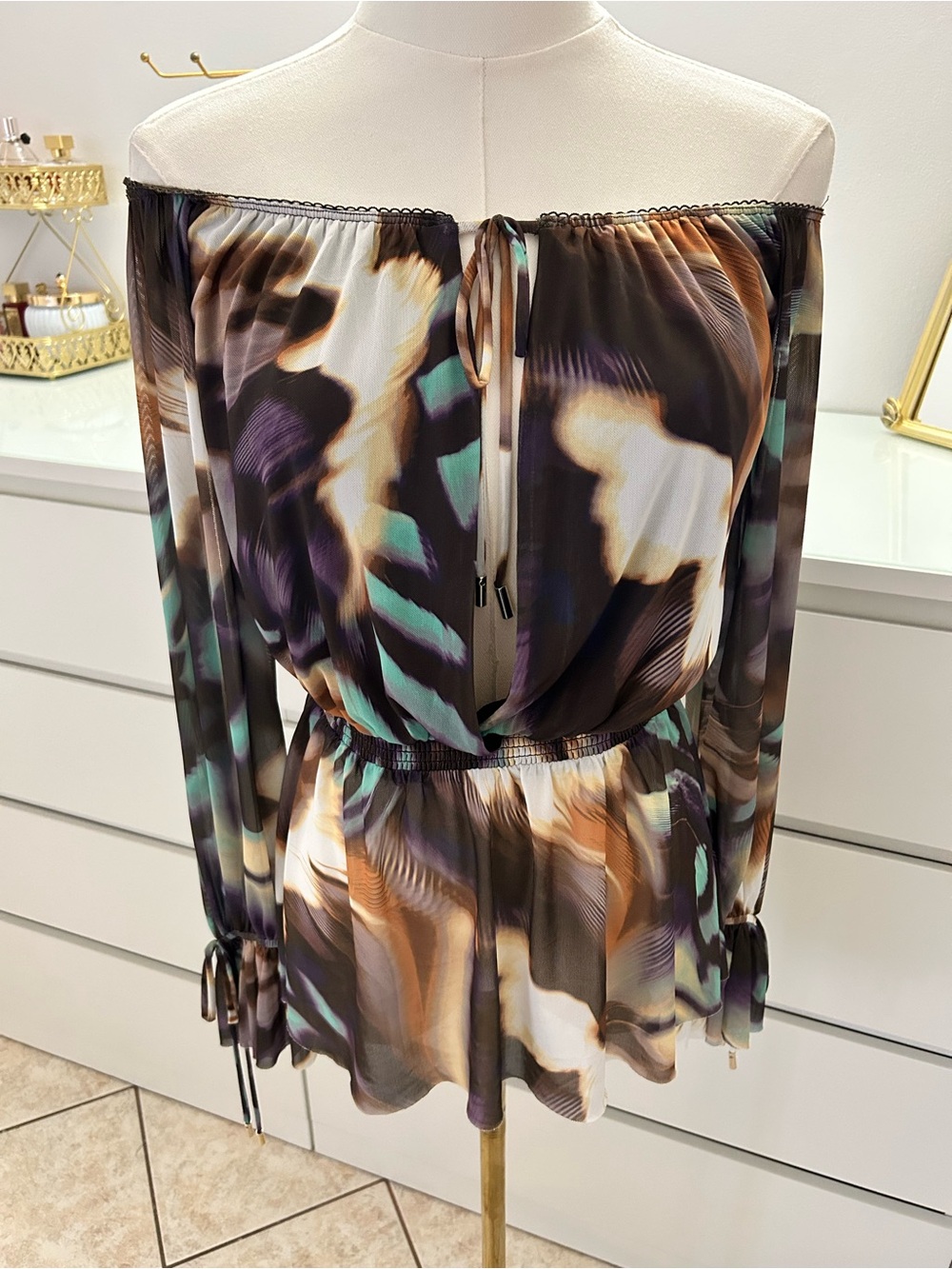 AFRM One-Shoulder Multi-Color Abstract Print Top Size Small - Picture 3 of 3